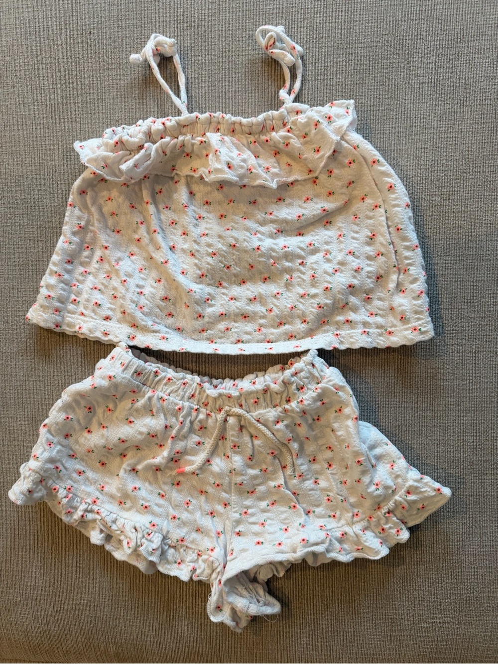 Zara White Two-Piece Floral Tank & Shorts Set with Pink Accents